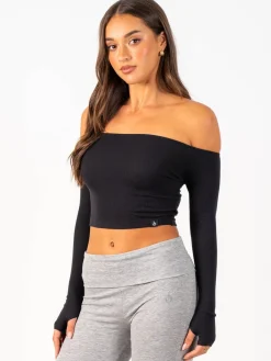 Ribbed Off Shoulder Long Sleeve Top